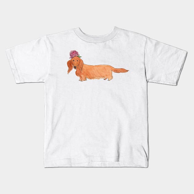 Dachshund with flower Kids T-Shirt by doggyshop